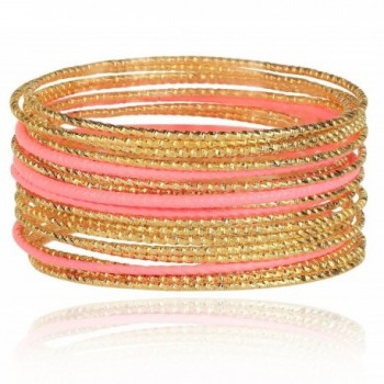 Lux Accessories stone Cut Metal Textured Bangle Set - Pink - CH11IR40VF7