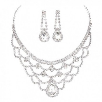 FAYBOX Sparkly Rhinestone Beaded Choker Necklace Earrings Wedding Jewelry Sets - C312C00VGDJ
