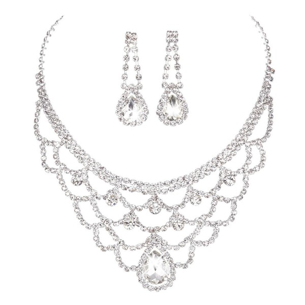 FAYBOX Sparkly Rhinestone Beaded Choker Necklace Earrings Wedding Jewelry Sets - C312C00VGDJ