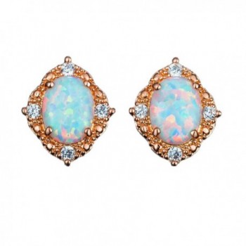 Created Opal Stud Earrings Round Cut Earrings For Women Girls - rose gold - CR183T6IHMH