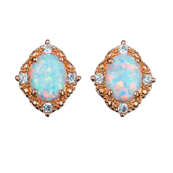 Created Opal Stud Earrings Round Cut Earrings For Women Girls - rose gold - CR183T6IHMH