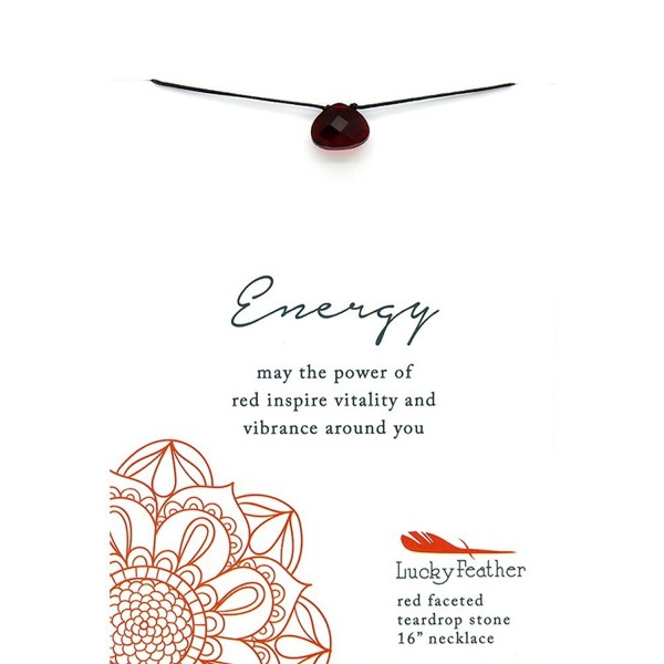 Lucky Feather Color Power "Energy" Red Faceted Teardrop Stone Pendant 16 in. Necklace - CL12I6Z8NV5