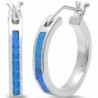 Lab Created Blue Fire Opal Round Hoop .925 Sterling Silver Earrings LARGE - C711M0UU3B1
