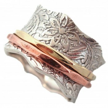 Energy Stone "BALANCE AND BEAUTY" Etched Floral Patterned Meditation Spinning Ring (Style USA88) - CN185SCS029