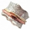 Energy Stone "BALANCE AND BEAUTY" Etched Floral Patterned Meditation Spinning Ring (Style USA88) - CN185SCS029