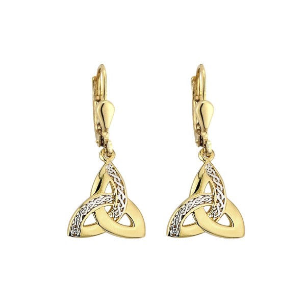 Trinity Knot Earrings Two Tone Gold Plated Irish Made - CV187Y83RXN