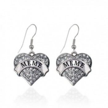 Meme Pave Heart Earrings French Hook Clear Crystal Rhinestones - CB1240KYWBP