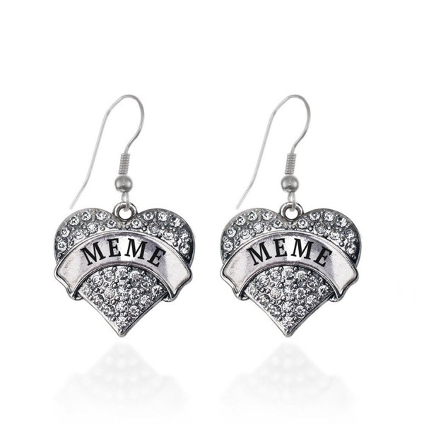 Meme Pave Heart Earrings French Hook Clear Crystal Rhinestones - CB1240KYWBP