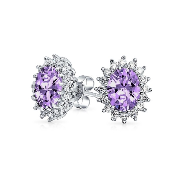 Bling Jewelry Oval Simulated Amethyst February Birthstone CZ Flower Crown Stud earrings 925 sterling Silver 12mm - CY110YEZXPV