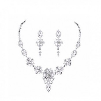 Wedding Bridal Flower Vase Austrian Crystal Jewelery sets for Women (1 Set Earrings-1 PCS Necklace) - Clear - CN12O514FWN