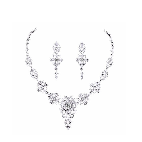 Wedding Bridal Flower Vase Austrian Crystal Jewelery sets for Women (1 Set Earrings-1 PCS Necklace) - Clear - CN12O514FWN