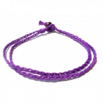 Double Purple Braided Hemp Anklet - Handmade - CE11T7IZLJX