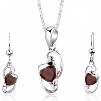 Garnet Pendant Earrings Set Sterling Silver Rhodium Nickel Finish Heart Shape 2.00 Carats - CJ112SVKWO5