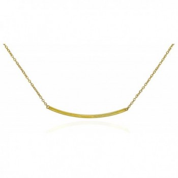 Bar Pendant Necklace .925 Sterling Silver Gold Tone Curved Horizontal Design 16" - 17" - CU11Q5K9543