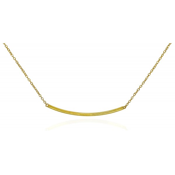 Bar Pendant Necklace .925 Sterling Silver Gold Tone Curved Horizontal Design 16" - 17" - CU11Q5K9543