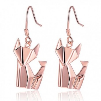 925 Sterling Silver Fox Drop Women Dangle Pierced Earrings Jewelry Gift - Rose Gold - CN1882N0MNA