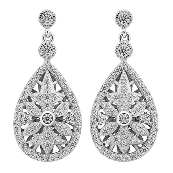 EVER FAITH 925 Sterling Silver Elegant Pave CZ Hollow-out Gastby Inspired Chandelier Earrings Clear - C9127MPSMBB