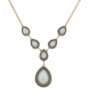 Lux Accessories Burnish Gold Tone Faux Jade stone Teardrop Statement Necklace - CB182T97QZS