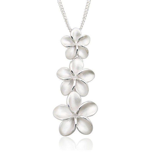 925 Sterling Silver Matte Finished Plumerias Hawaiian Flowers Pendant Necklace- 18 inches - CD11KEKD3CZ