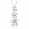 925 Sterling Silver Matte Finished Plumerias Hawaiian Flowers Pendant Necklace- 18 inches - CD11KEKD3CZ