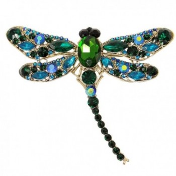EVER FAITH Dragonfly Teardrop Brooch Pin Austrian Crystal - Gold-Tone Green - CH11DV8DGUV