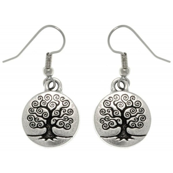 Jewelry Trends Antiqued Pewter Alloy Celtic Tree of Life Round Dangle Earrings - CK11FERQGNL