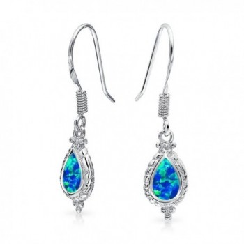 Bling Jewelry Vintage Style Teardrop Synthetic Blue Opal Dangle Earrings 925 Silver - CL11KG6GOCN