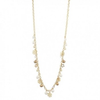 Lux Accessories Goldtone Christmas Holiday Snowflake imitation Pearl Long Chain Necklace - CW12LQ58YQB