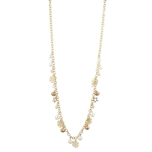 Lux Accessories Goldtone Christmas Holiday Snowflake imitation Pearl Long Chain Necklace - CW12LQ58YQB