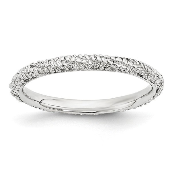 2.25mm Rhodium Plated Sterling Silver Stackable Textured Band - CB12K7JFN7Z