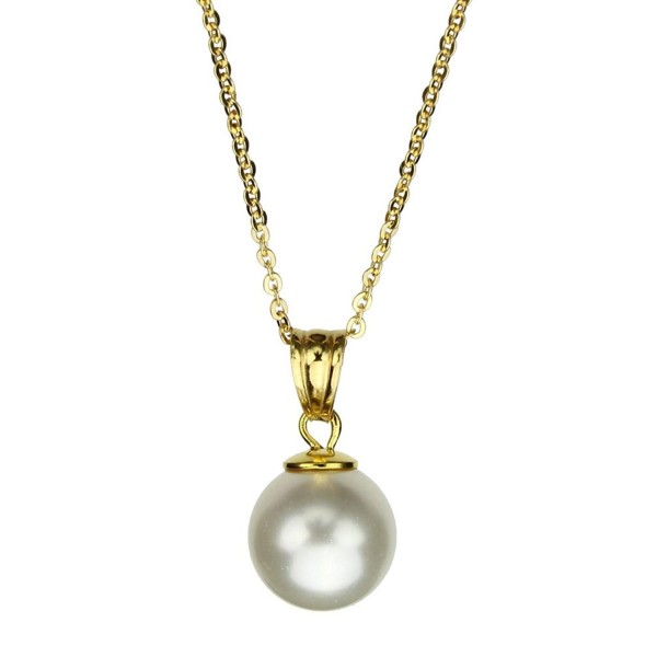 18k Gold-Flashed Sterling Silver Cable Chain Necklace Simulated Pearl Made with Swarovski Crystals - C111Q0A1Q17