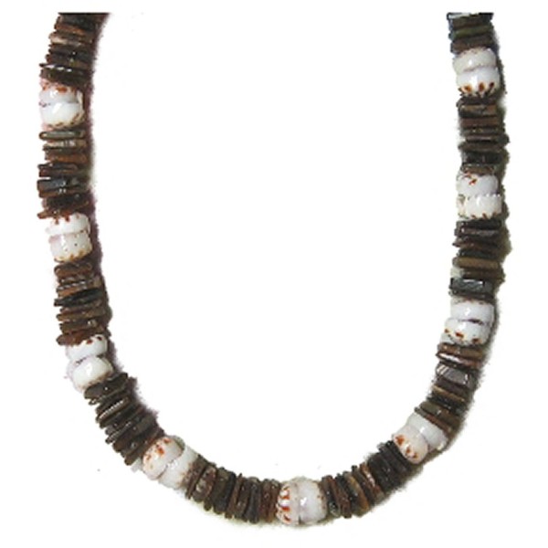 Native Treasure - 18" Brown Chips Puka Shell Necklace Real Tiger Puka Shells - CU112HW11PT