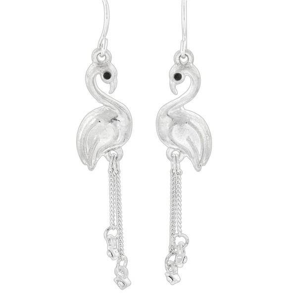 Periwinkle Elegant Silver-Tone Flamingos Dangle Earrings with Tassel Chains - C41850QE708