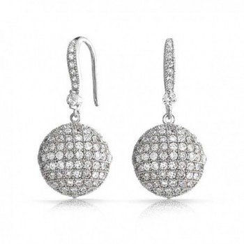 Bling Jewelry Large Disco Ball Cubic Zirconia Drop Earrings Rhodium Plated Brass - CI11F0XRN1X