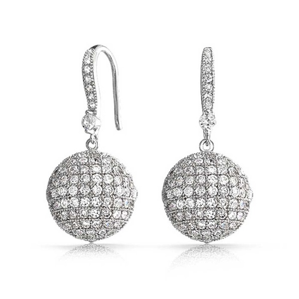 Bling Jewelry Large Disco Ball Cubic Zirconia Drop Earrings Rhodium Plated Brass - CI11F0XRN1X