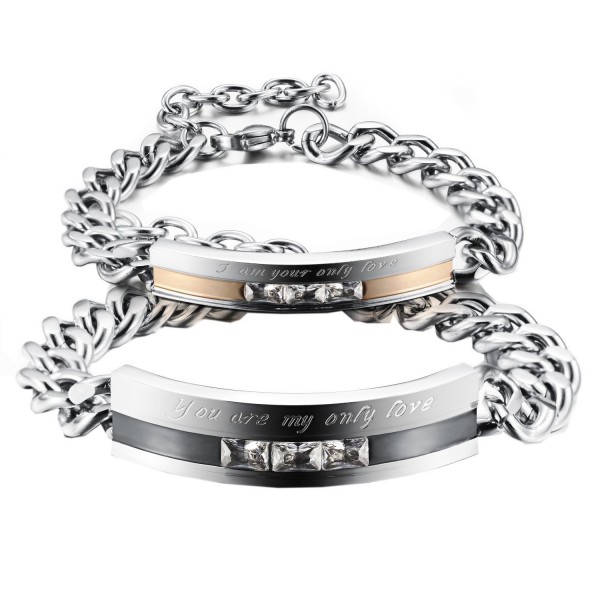 KasLin Stainless Steel Silver Plated Cubic Zirconia Bracelet Chain Link for Men - CF12LZWJBXF