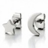 Pair Stainless Steel Moon and Star Plain Stud Earrings for Womens and Girls - CZ12MEDV9Y3