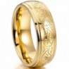 MOWOM Gold Tone 7mm Stainless Steel Ring Band Engraved Florentine Design - CH121IEUDVJ