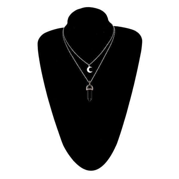 Natural Stone MultiLayer Moon Choker Necklace Pendant Fashion Jewelry For Women Girls - Black Stone - CH183WQ22EU