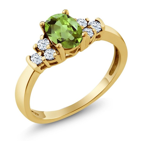 0.74 Ct Oval Green Peridot White Topaz 925 Yellow Gold Plated Silver Ring - CS11NNNXAI1