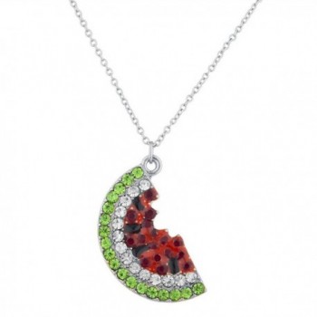 Lux Accessories Silvertone Red Green Crystal Rhinestone Watermelon Necklace - CT17YHIA6RX