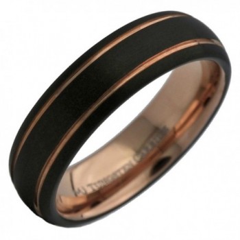 MJ 6mm Tungsten Carbide Rose Gold and Black Plated 2 Stripes Wedding Ring - CV12O1WNY1A