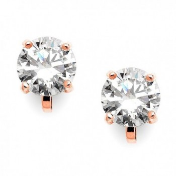 Mariell 14KT Rose Gold Plated 2 Carat CZ Clip-On Earrings - 8mm Round-Cut Blush Clip-ons - C4122N8CU8X