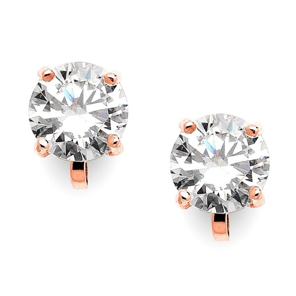 Mariell 14KT Rose Gold Plated 2 Carat CZ Clip-On Earrings - 8mm Round-Cut Blush Clip-ons - C4122N8CU8X