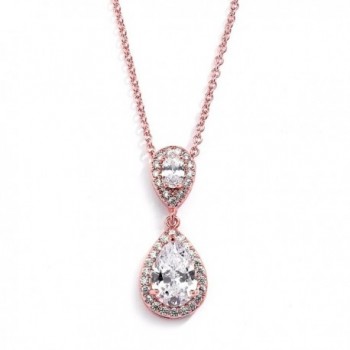 Mariell Rose Gold Pear-Shaped Cubic Zirconia Teardrop Bridal Necklace Pendant - Blush Wedding Jewelry - C617Y28LG4S
