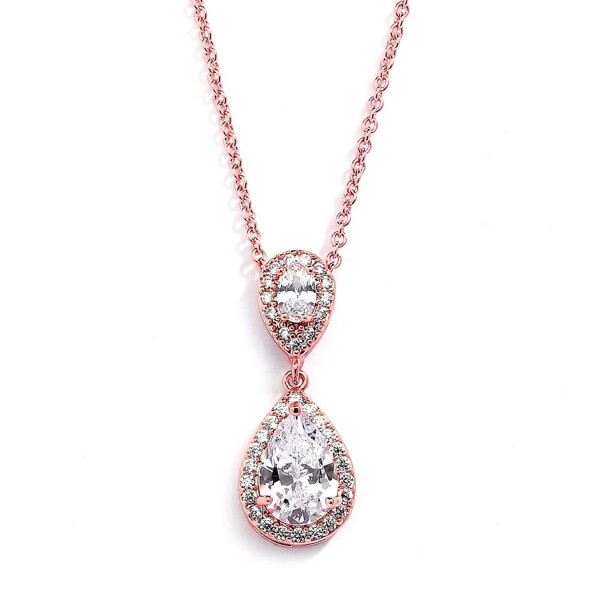 Mariell Rose Gold Pear-Shaped Cubic Zirconia Teardrop Bridal Necklace Pendant - Blush Wedding Jewelry - C617Y28LG4S