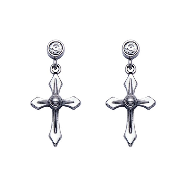 Stainless Steel Dangle Cross Stud Earrings w/Crystal Stone - CM119E41TDR