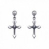 Stainless Steel Dangle Cross Stud Earrings w/Crystal Stone - CM119E41TDR