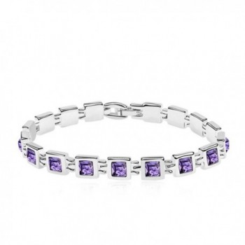 Princess Cut Multi-Color CZ 18K Gold Plated Tennis Bracelet- 7" - Purple - C7182TIH2QY