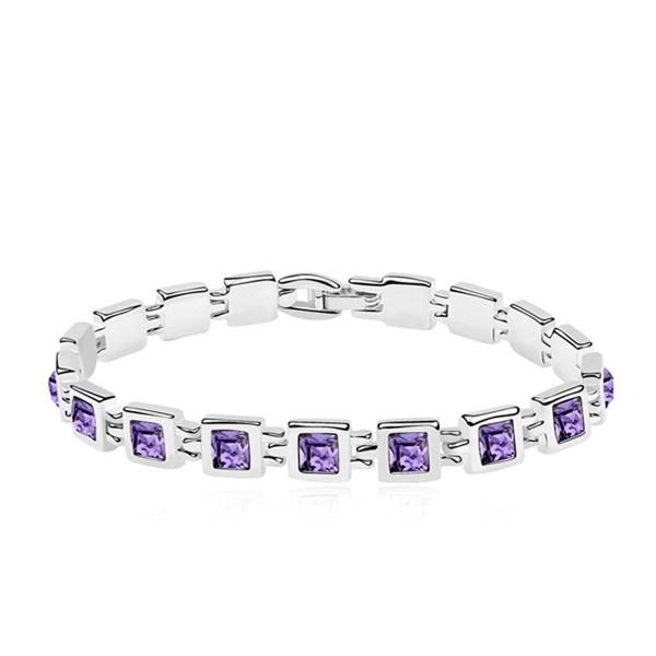 Princess Cut Multi-Color CZ 18K Gold Plated Tennis Bracelet- 7" - Purple - C7182TIH2QY